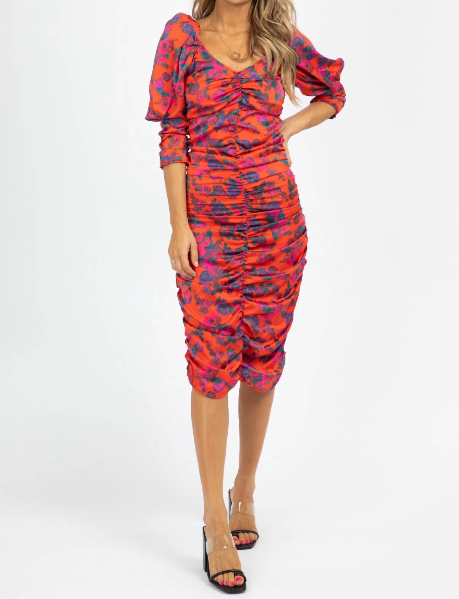 Shampoo - Ruched Floral Midi Dress