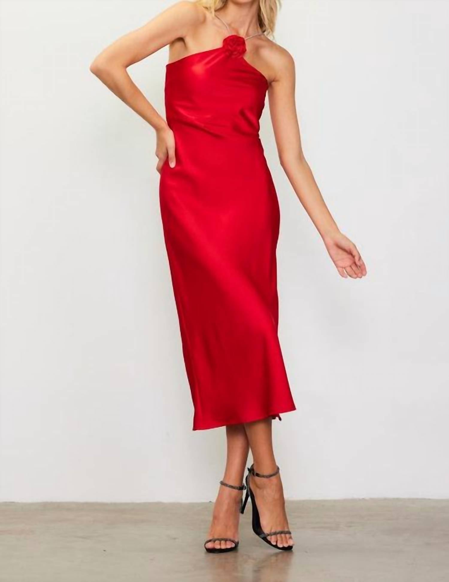 Skies Are Blue - Vanessa Diamante Strap Satin Slip Halter Dress