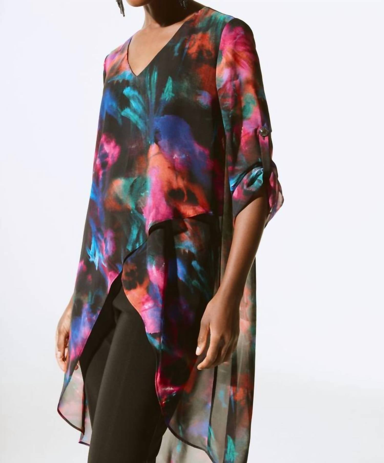 Joseph Ribkoff - Abstract Print High Low Chiffon Tunic