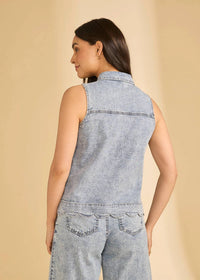 Fdj - Sleeveless Button Front Cotton Shirt