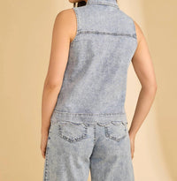 Fdj - Sleeveless Button Front Cotton Shirt