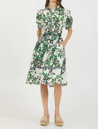 Stellah - Magnolia Print Short Sleeve Button Closure Belted Shirt Dress