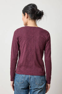 Lilla P Long Sleeve V-neck Top in merlot - women's long sleeve top - detail view