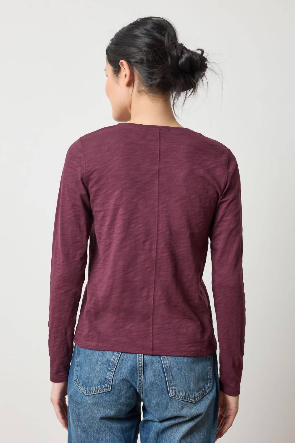 Lilla P Long Sleeve V-neck Top in merlot - women's long sleeve top - detail view