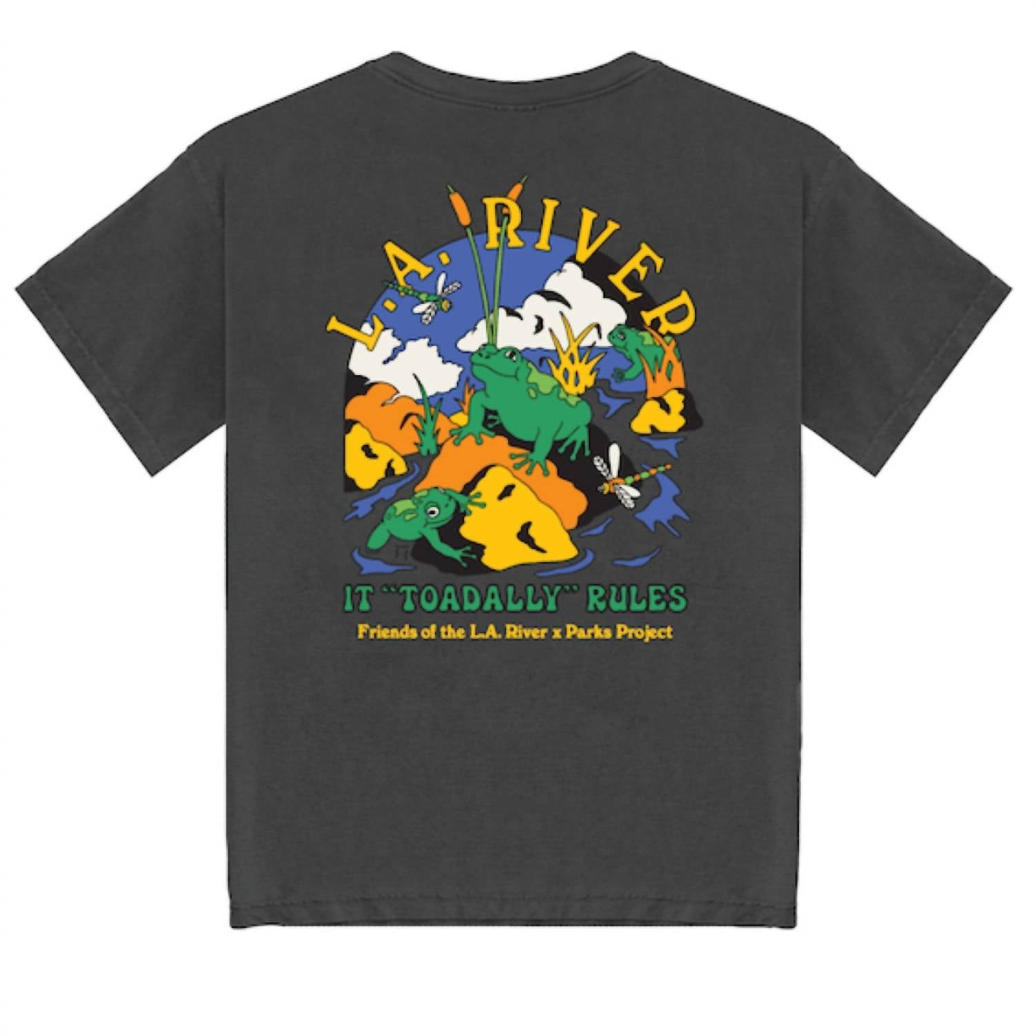 Parks Project Unisex River Toadally Rules Tee in vintage black - women's t-shirt - detail view