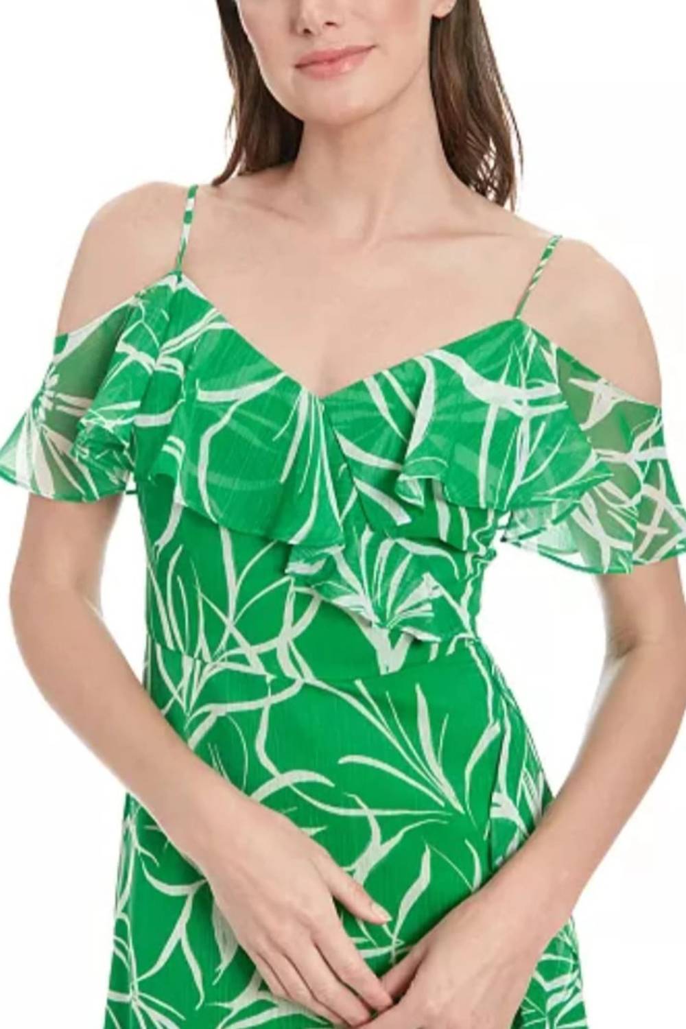 London Times - Floral Print Cold Shoulder Hi-Lo Maxi Dress