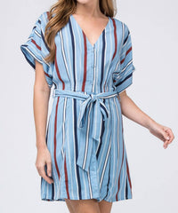 entro Striped Mini Shirtdress in blue - women's dress - detail view