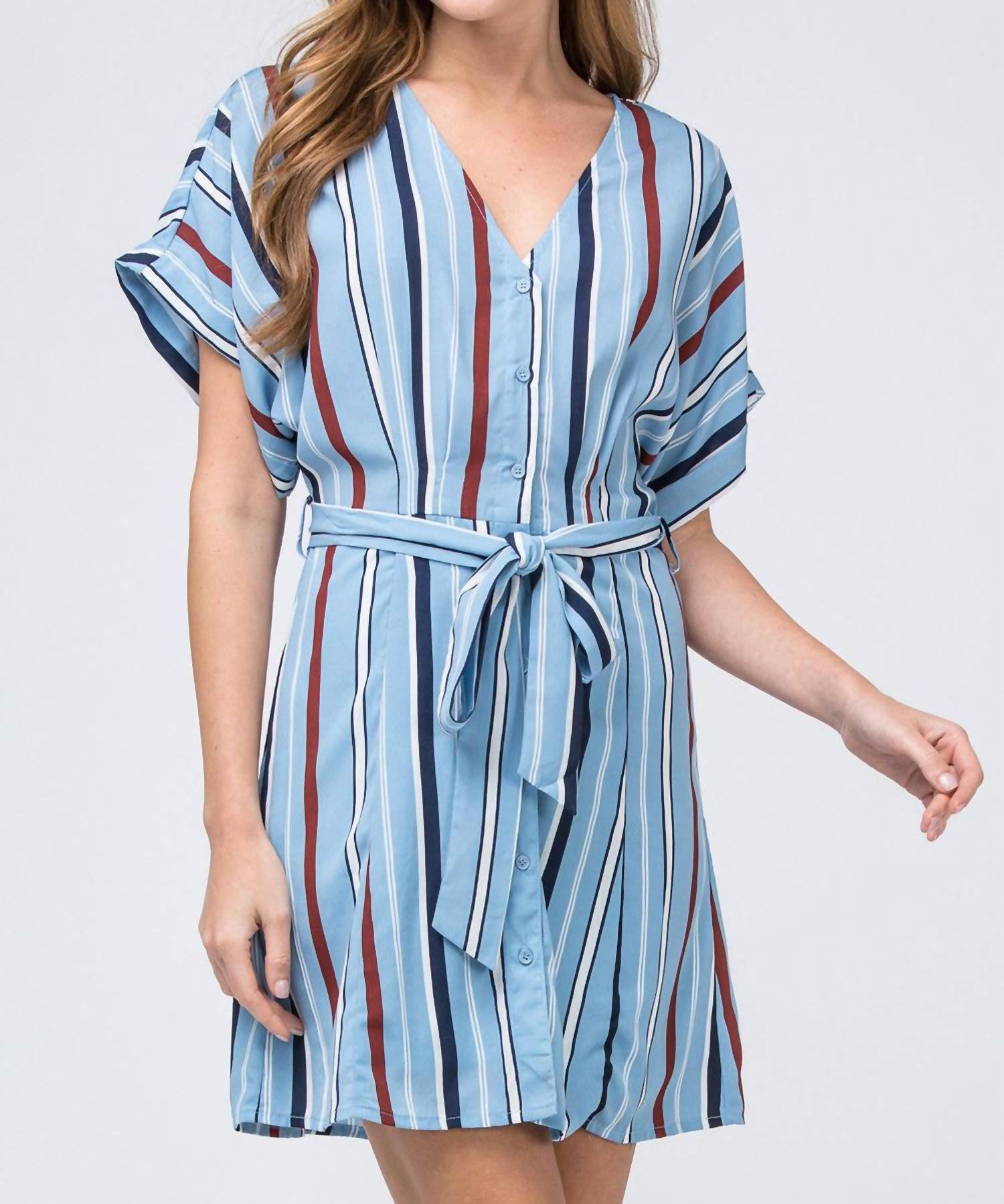 entro Striped Mini Shirtdress in blue - women's dress - detail view