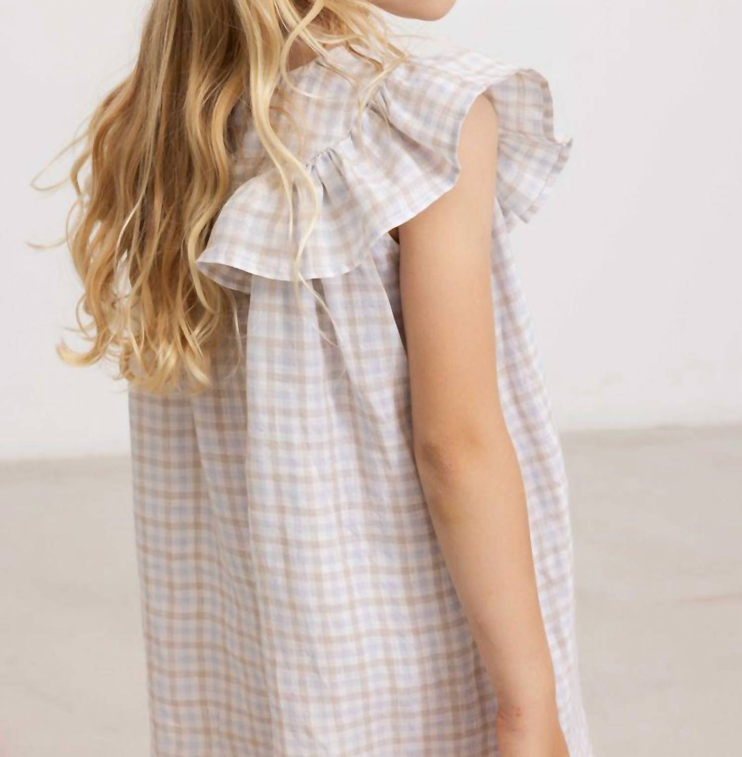MarMar Copenhagen Linen Gingham Dress in summer check - kids' dress - detail view