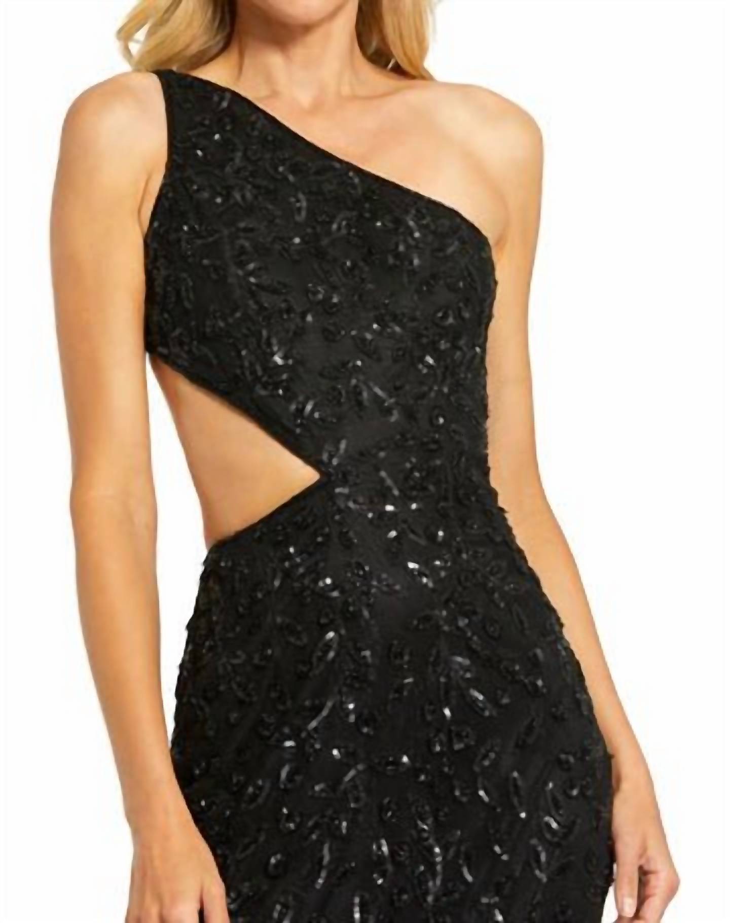 MAC DUGGAL Lainey Asymmetrical One Shoulder Formal Prom Dress in black - women's dress - alternate view