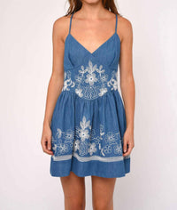 LOVE THE LABEL Nicks Mini Dress in wythe embroidered denim - women's dress