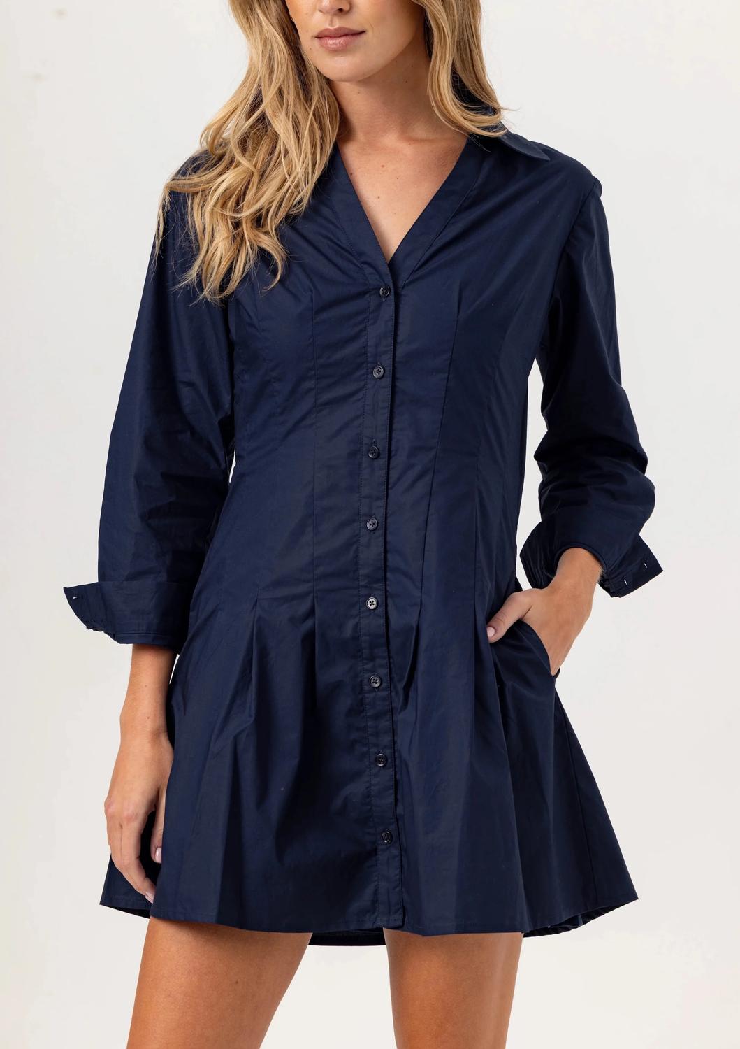 sundays Greer Cotton Poplin Mini Dress in navy - women's dress
