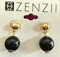 ZENZII Women's Bead Post Back Earrings in gold black - women's jewelry - detail view