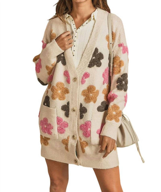 Bibi - Royce Retro Flower Embroidery V-Neck Cardigan