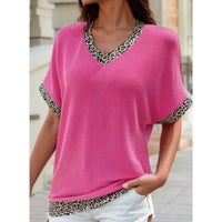 1 The Woman - Leopard Trim Ribbed Top