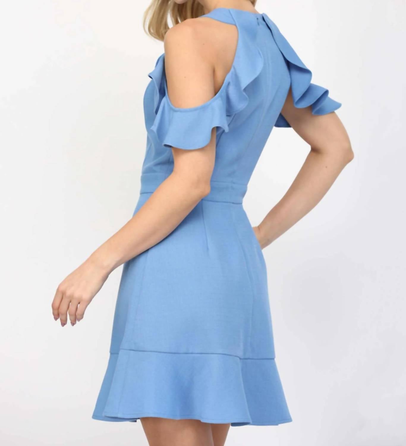 Fate - Cold Shoulder Ruffle Sleeve Mini Dress