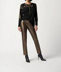 Joseph Ribkoff - Metallic Faux Leather Slim Fit Pull-on Pants