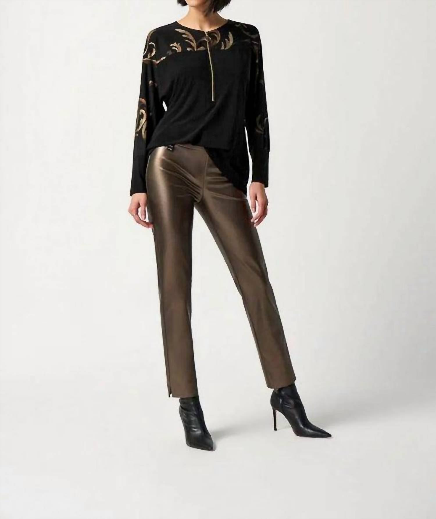 Joseph Ribkoff - Metallic Faux Leather Slim Fit Pull-on Pants