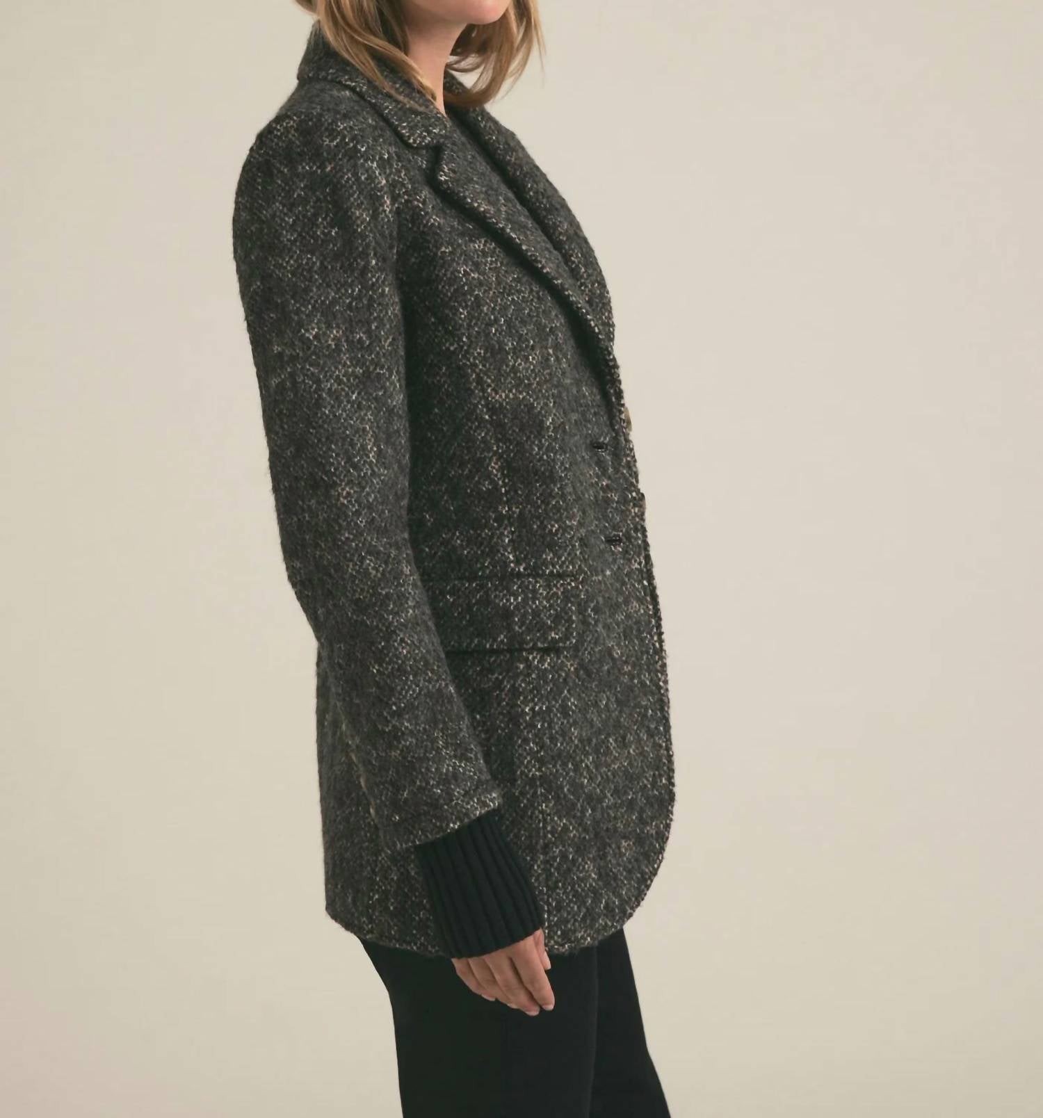Favorite Daughter City Cashmere Ribbed Cuffs Blazer in black - women's jacket - view 4