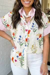 La Society - Floral Striped Printed Button Top