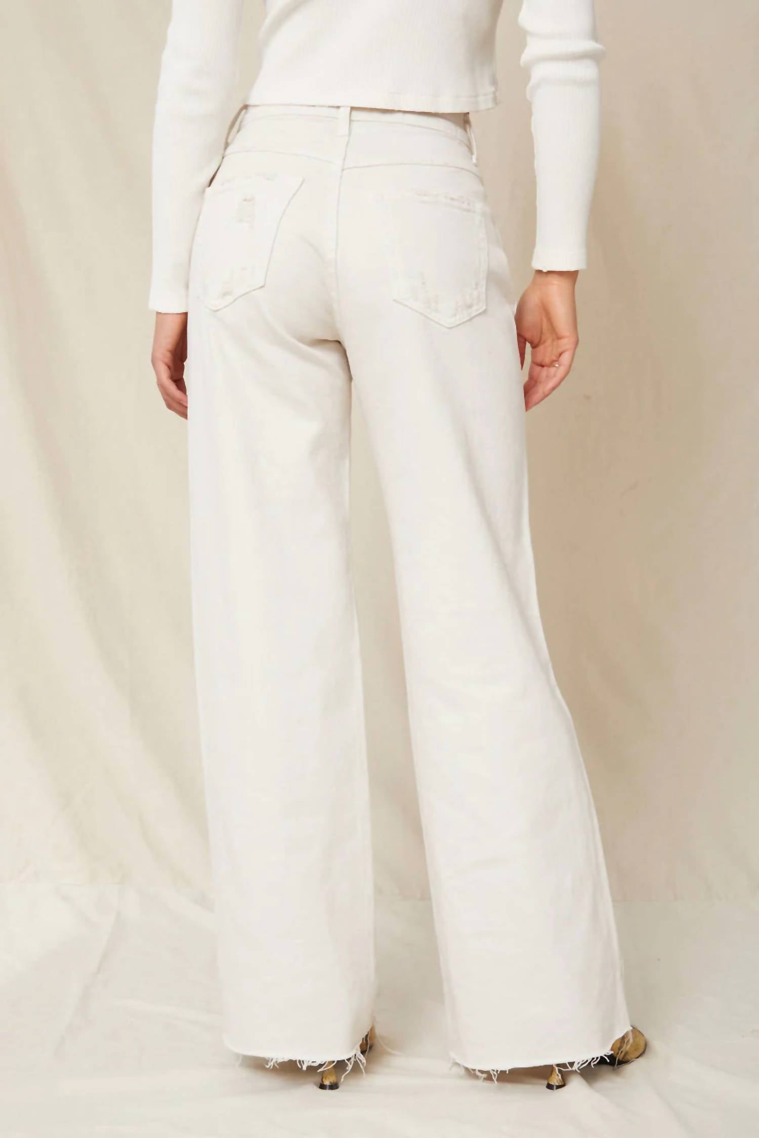 AMO Frida Wide Leg Denim Jean in white oak - women's jeans - detail view