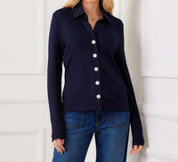 Karen Kane - Ribbed Long Sleeve Button Front Top