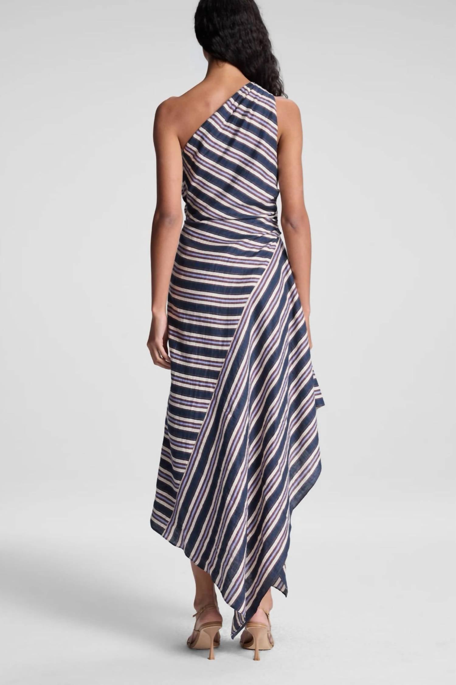 A.L.C. - Lyn One-shoulder Striped Linen Midi Dress