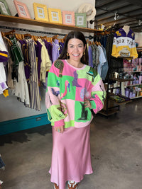 QUEEN OF SPARKLES Licensed Checkered Wicked Icon Sweatshirt in lavender pink green - women's top - alternate view