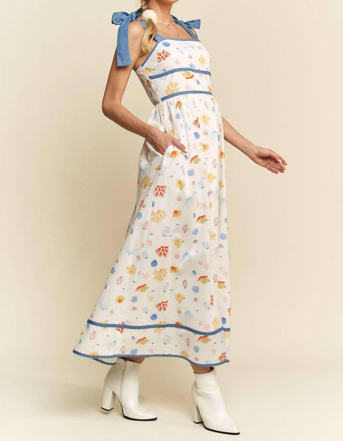 Davi & Dani - Binding Detail Smocking Summer Maxi Dress