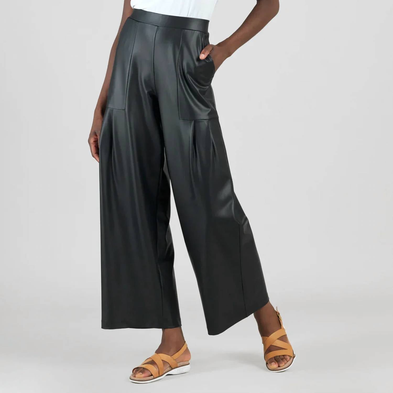 Clara Sunwoo - Liquid Leather Sheen Pleated Wide Leg Pocket Pant