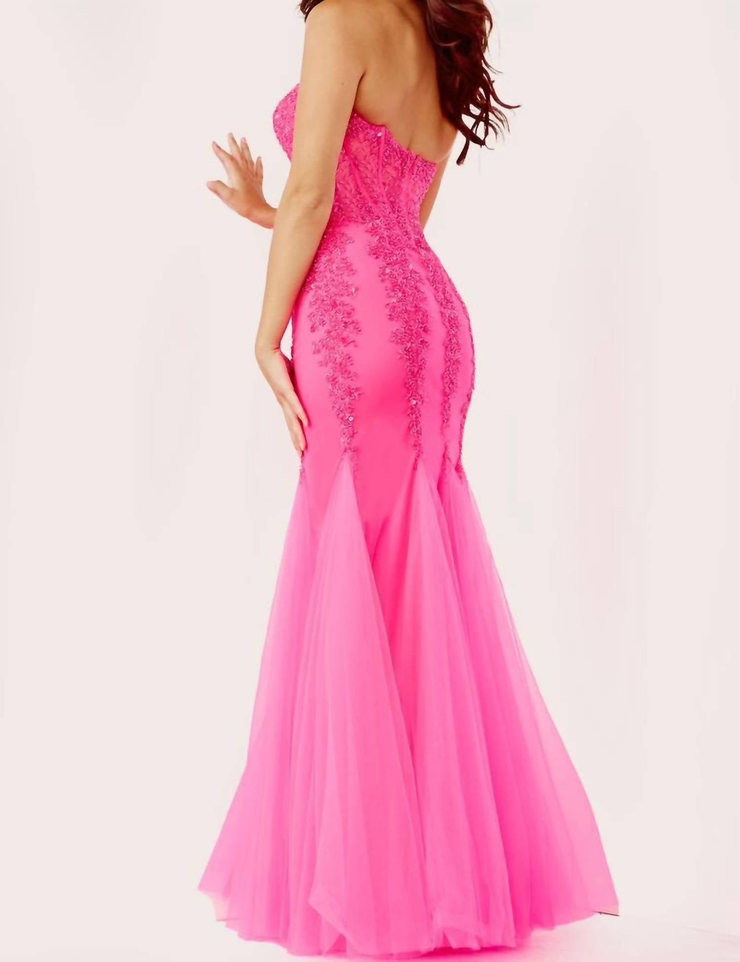 JOVANI Embellished Corset Bodice Prom Dress in hot pink - women's dress - alternate view