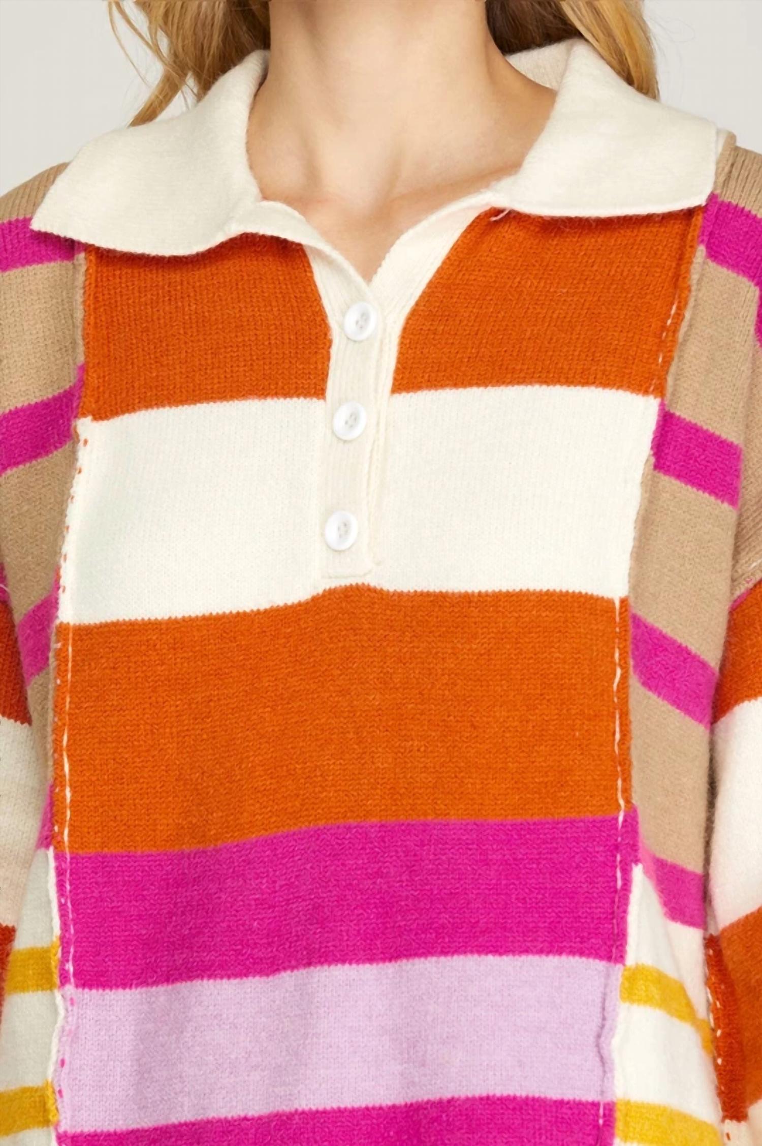 She + Sky - Color-block Collared Sweater