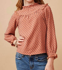 Hayden La - Girl's Lace Ruffle Detail Swiss Dot Blouse