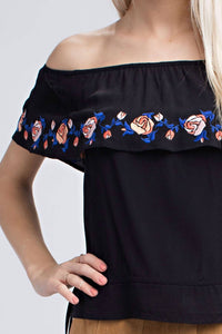 Honey Punch - Strapless Embroidered Ruffle Top