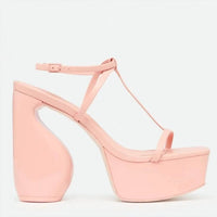 cult gaia Women's Platform Heel T-straps Sandals in chiara pink - women's sandal - detail view