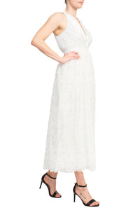 Badgley Mischka - Crepon-paneled Guipure Lace Midi Shirt Dress