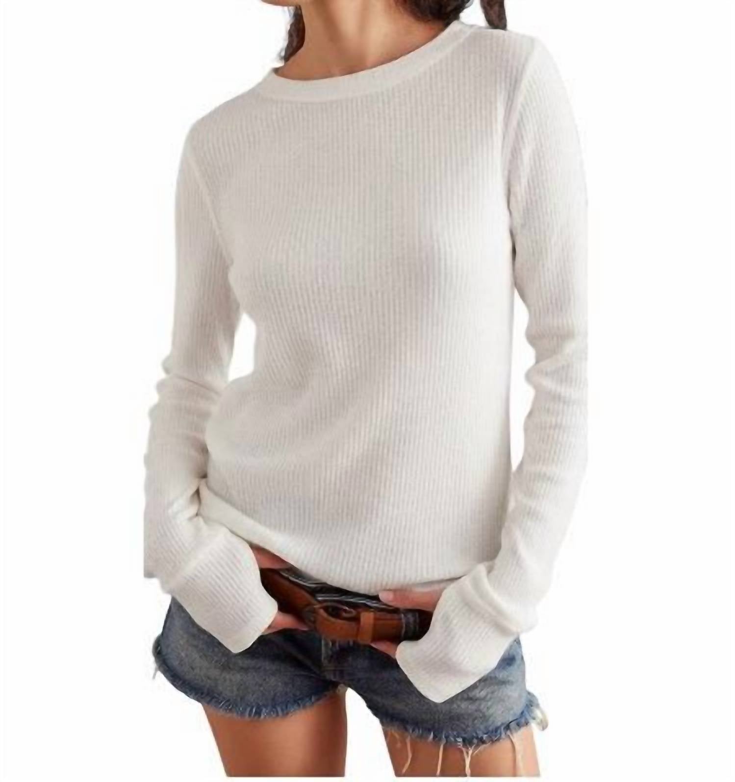 Free People Honey B Crew Neck Top in ivory - women's long sleeve top