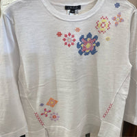 CHARLIE B Women's Cross Stitch Embroidered Sweater in white - women's sweater