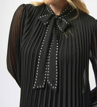 Joseph Ribkoff - Pleated Chiffon A-Line Dress with Neck Tie