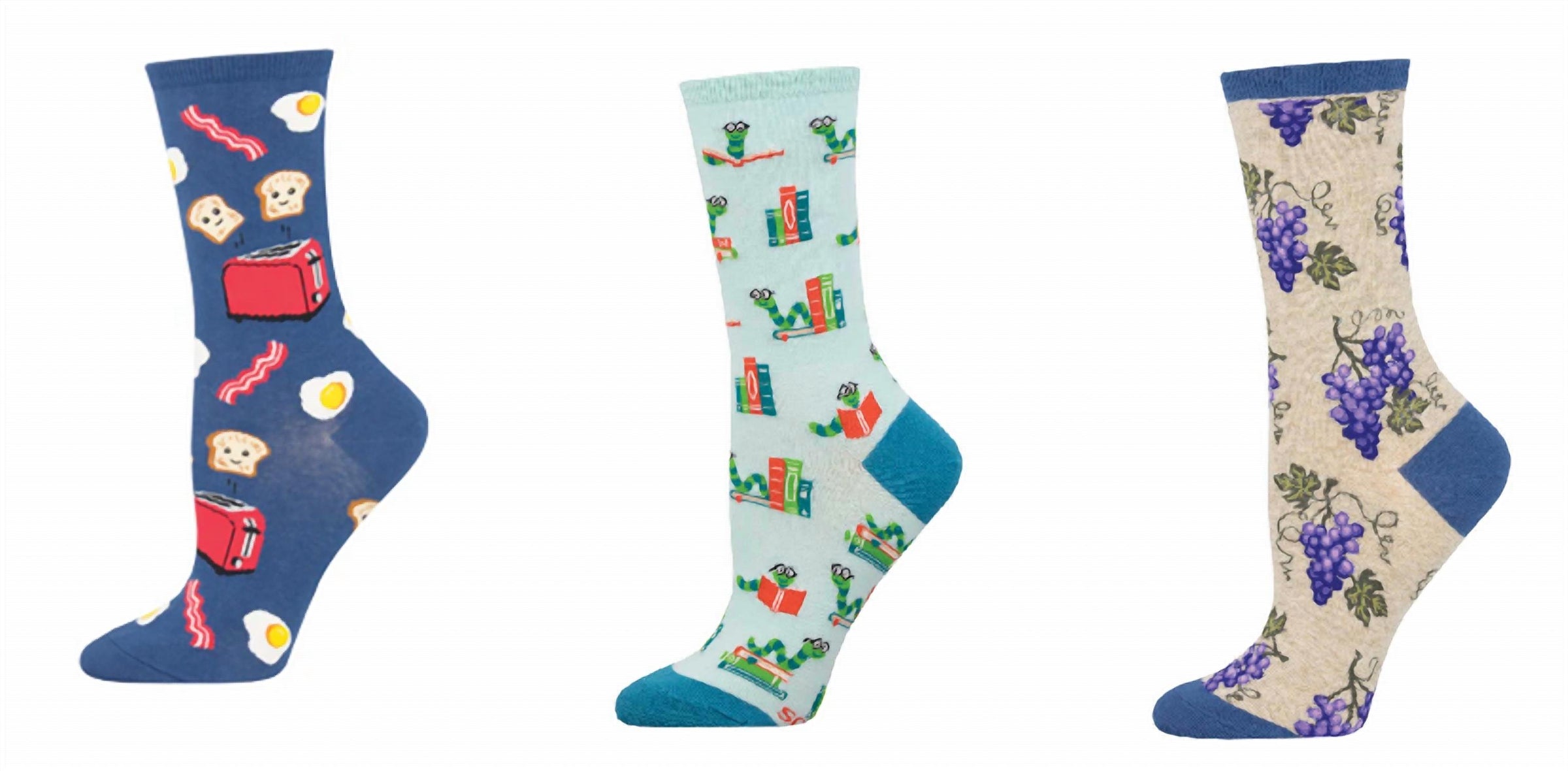SOCKSMITH Women's Good Morning & Bookworm & One Fine Vine Socks - Set Of 3 Pair in multi - women's accessory