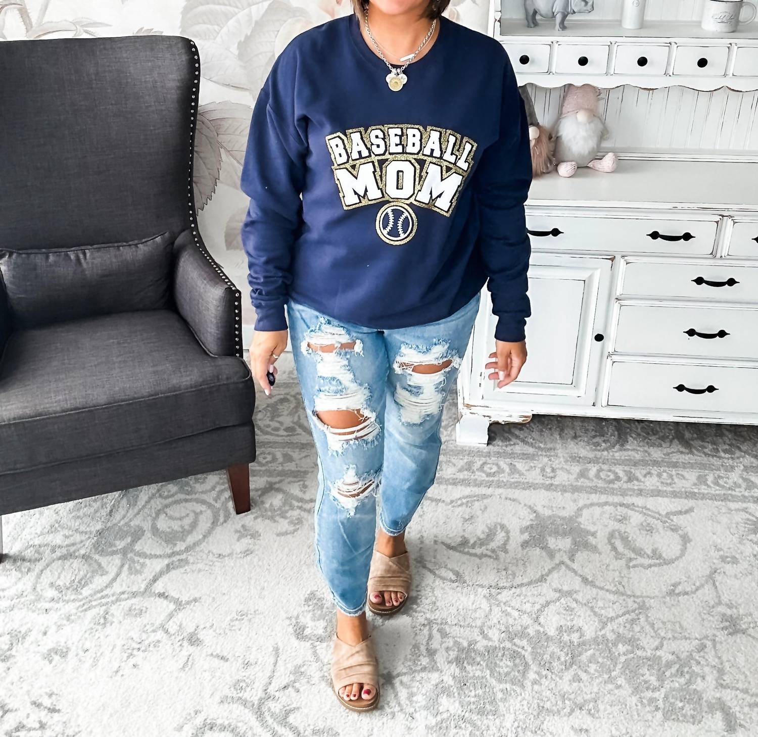 Southern Bliss - Baseball Mom Varsity Glitter Sweatshirt