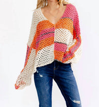 Little Secret Of Mine - Long Sleeve V-neck Colorblock Knit Sweater