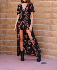 ANGIE Floral Maxi Romper in black - women's pants - view 7