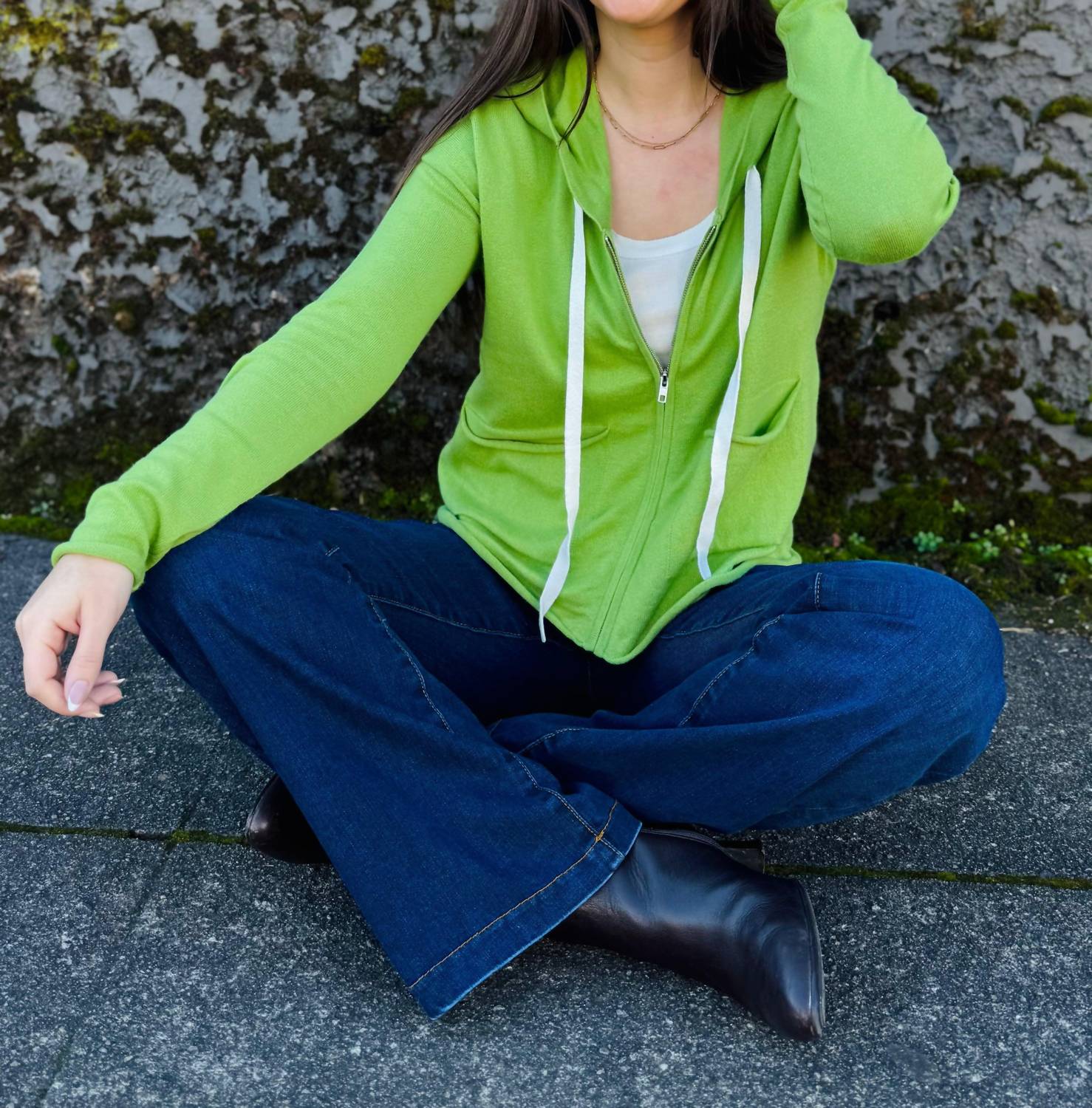 ZAKET & PLOVER Long Sleeve Zip Hoodie in celery - women's top - detail view
