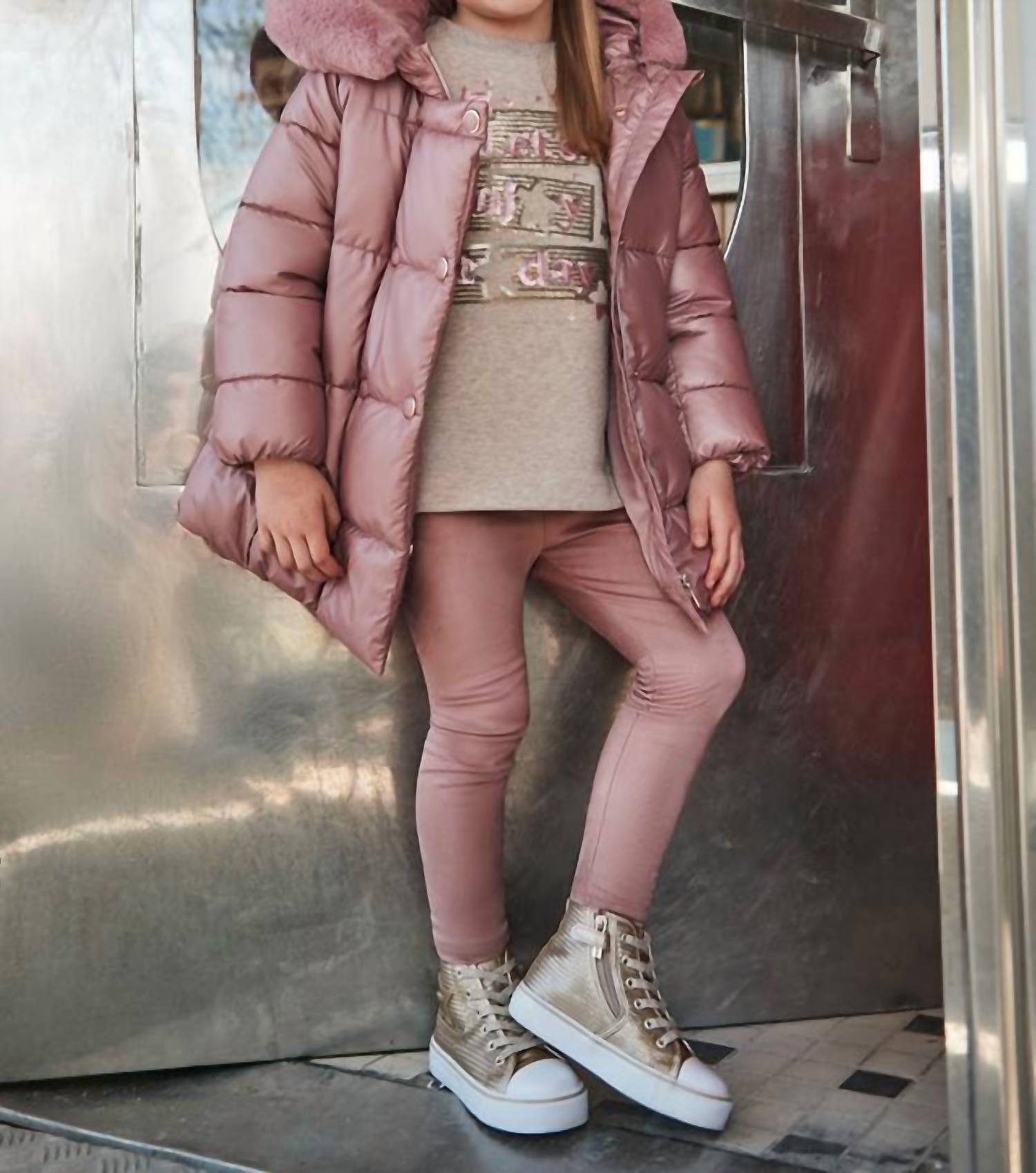 Mayoral - Girls Sequin Sweatshirt & Velvet Leggings Set