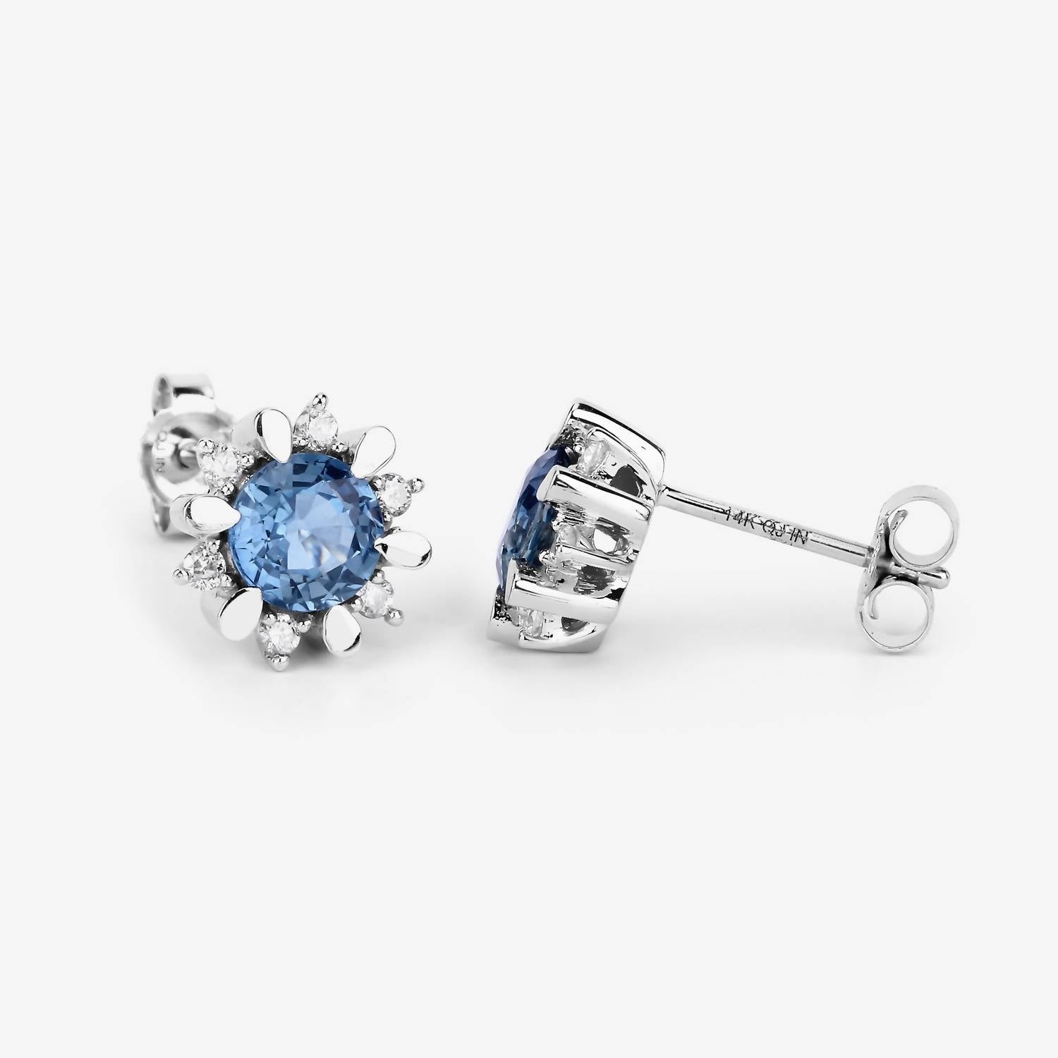 Diana M Jewels Women's Round Natural Blue Sapphire Stud Earrings (1.87 Ct) - Classic in 14k white gold - women's jewelry - detail view
