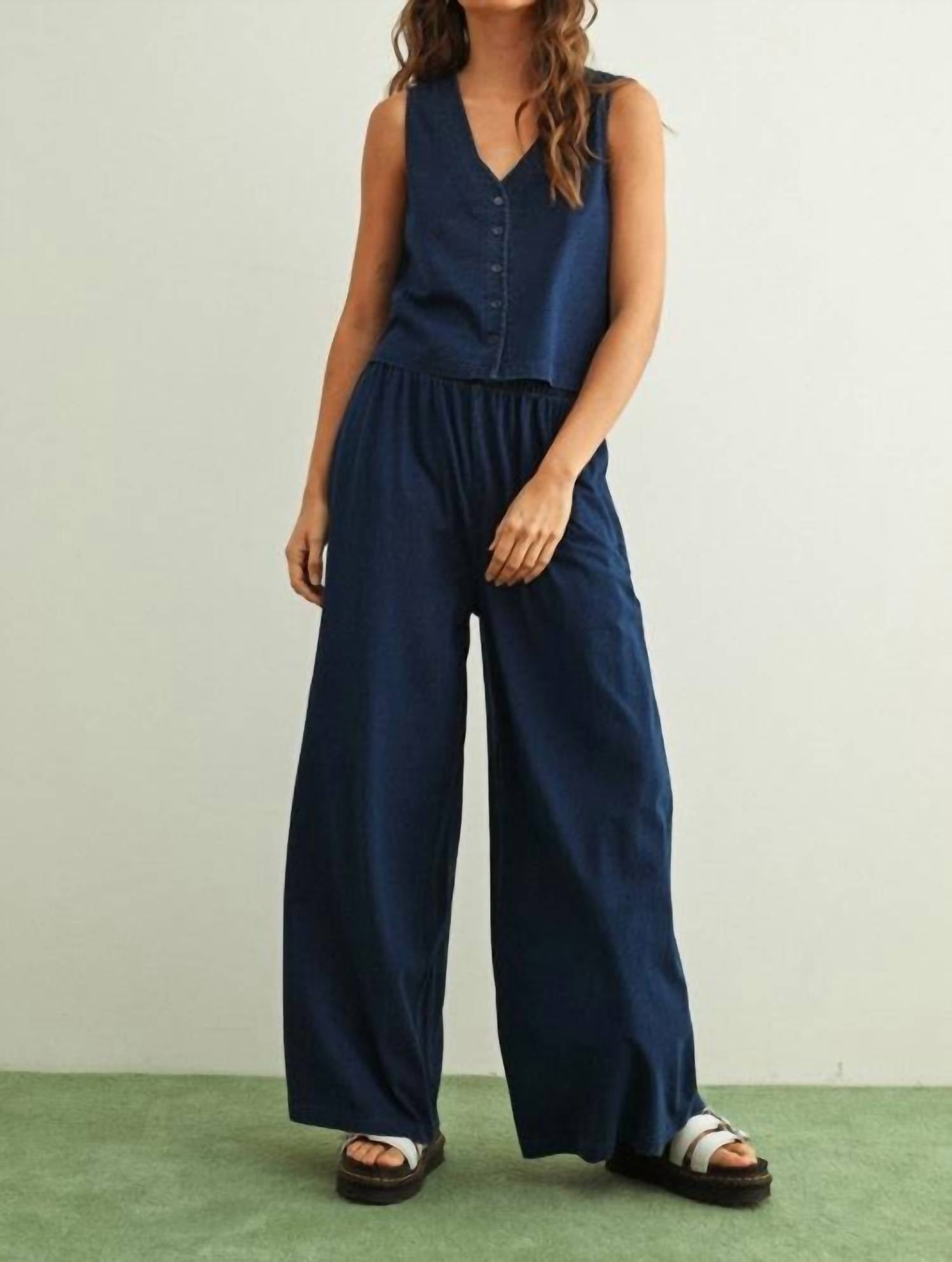 MIOU MUSE Dye And Wash Knitted Top in indigo - women's tank top - view 5