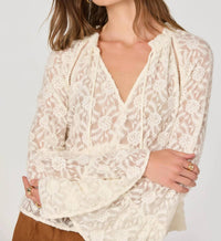 Astr - Tiered Lace Bell Sleeve Top