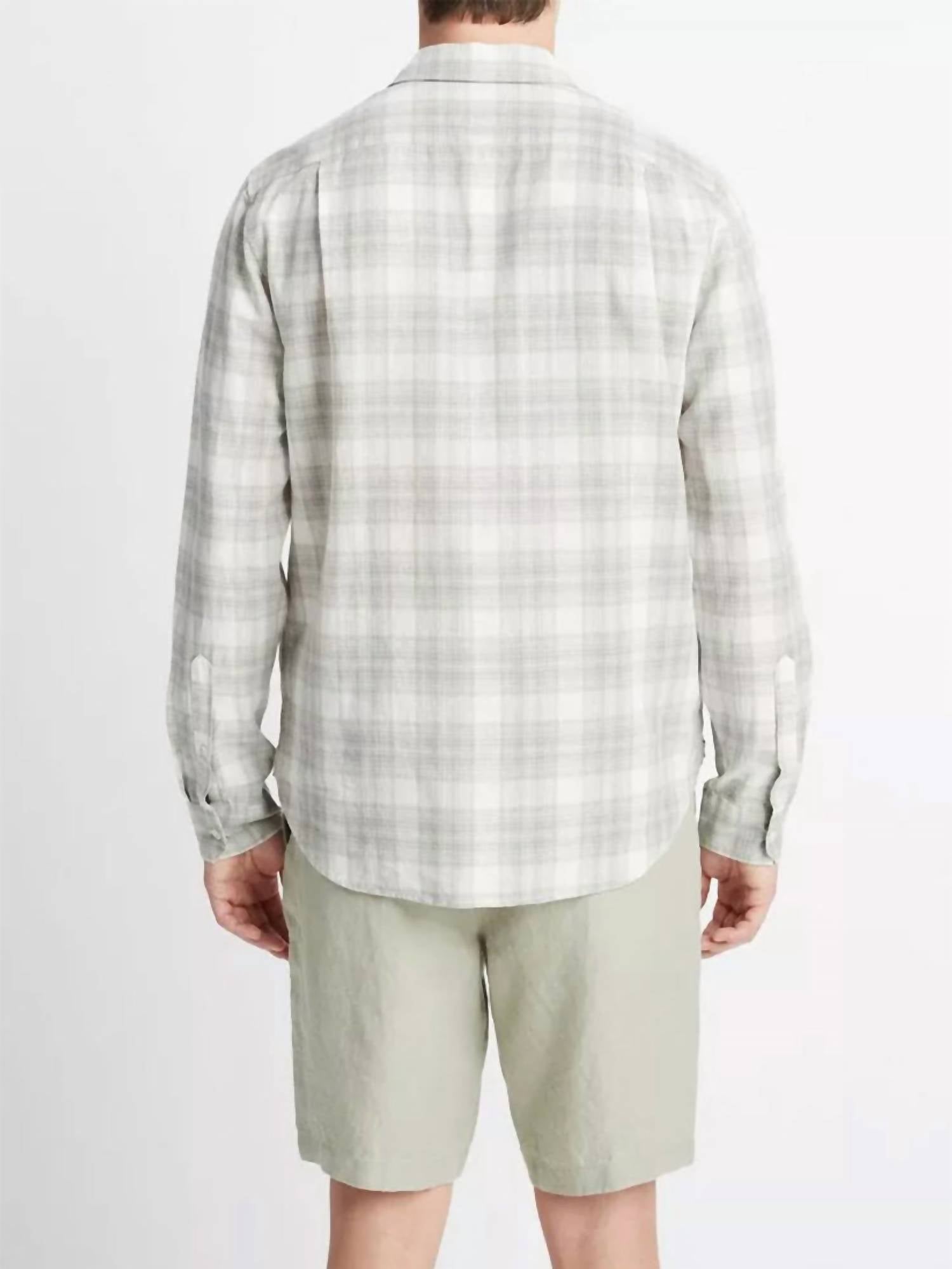 Vince Linen Long Sleeve Shirt in dried cactus - men's shirt - alternate view