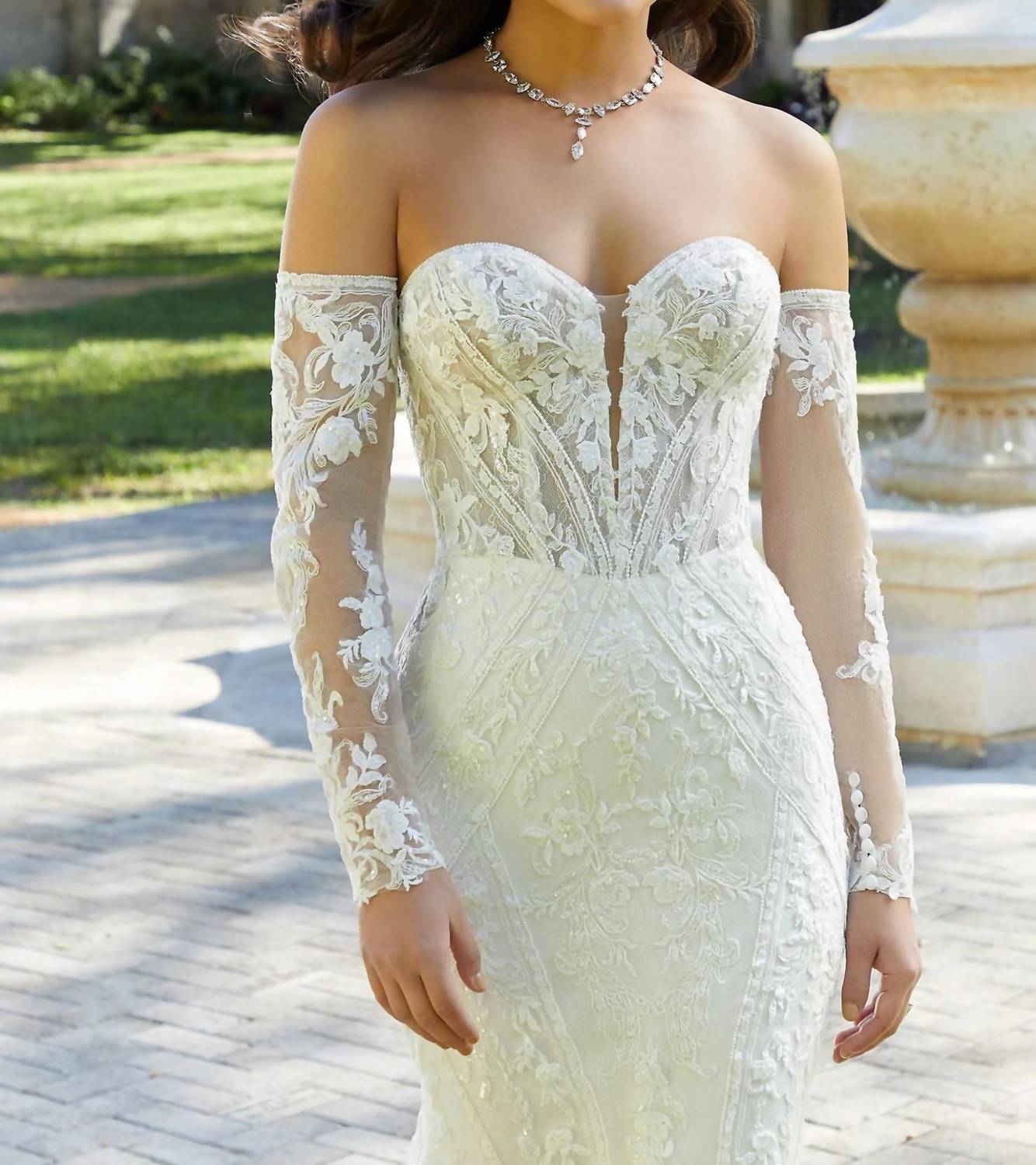 Morilee - Frosted Lace Appliqué Gauntlet Sleeves